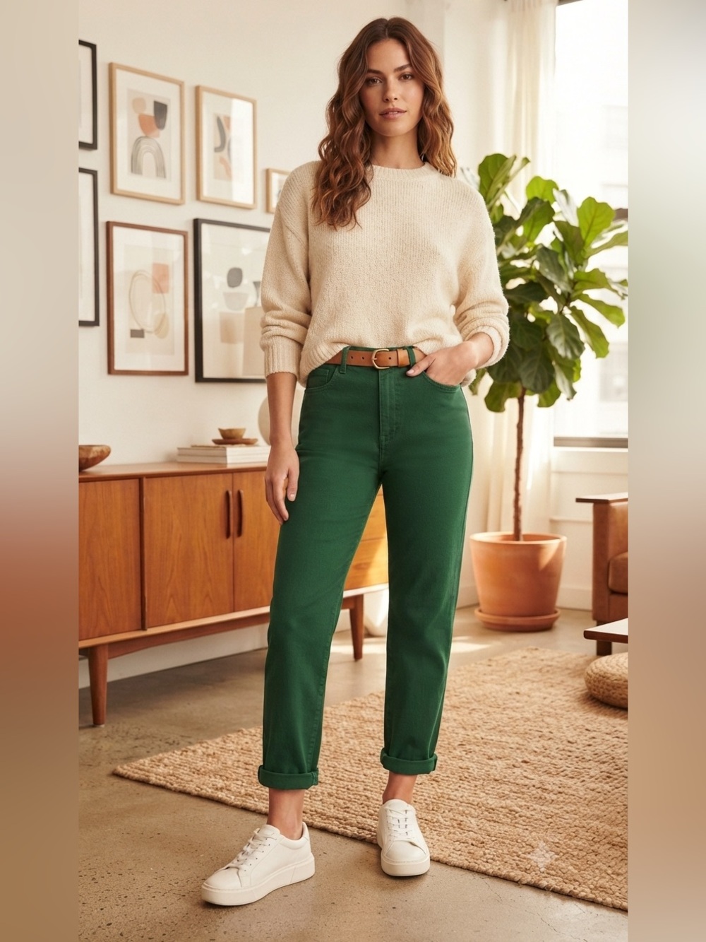 High-Rise Green Skinny Women's Jeans